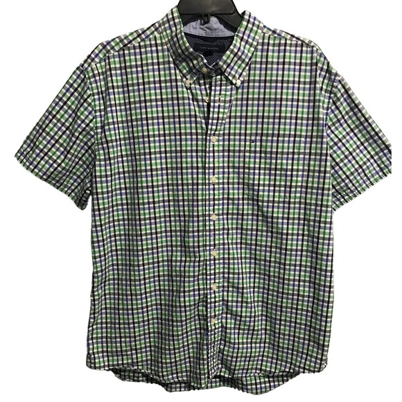 Tommy Hilfiger Other - Tommy Hilfiger Mens Size XXL Blue Green White Check Plaid Button Front Shirt